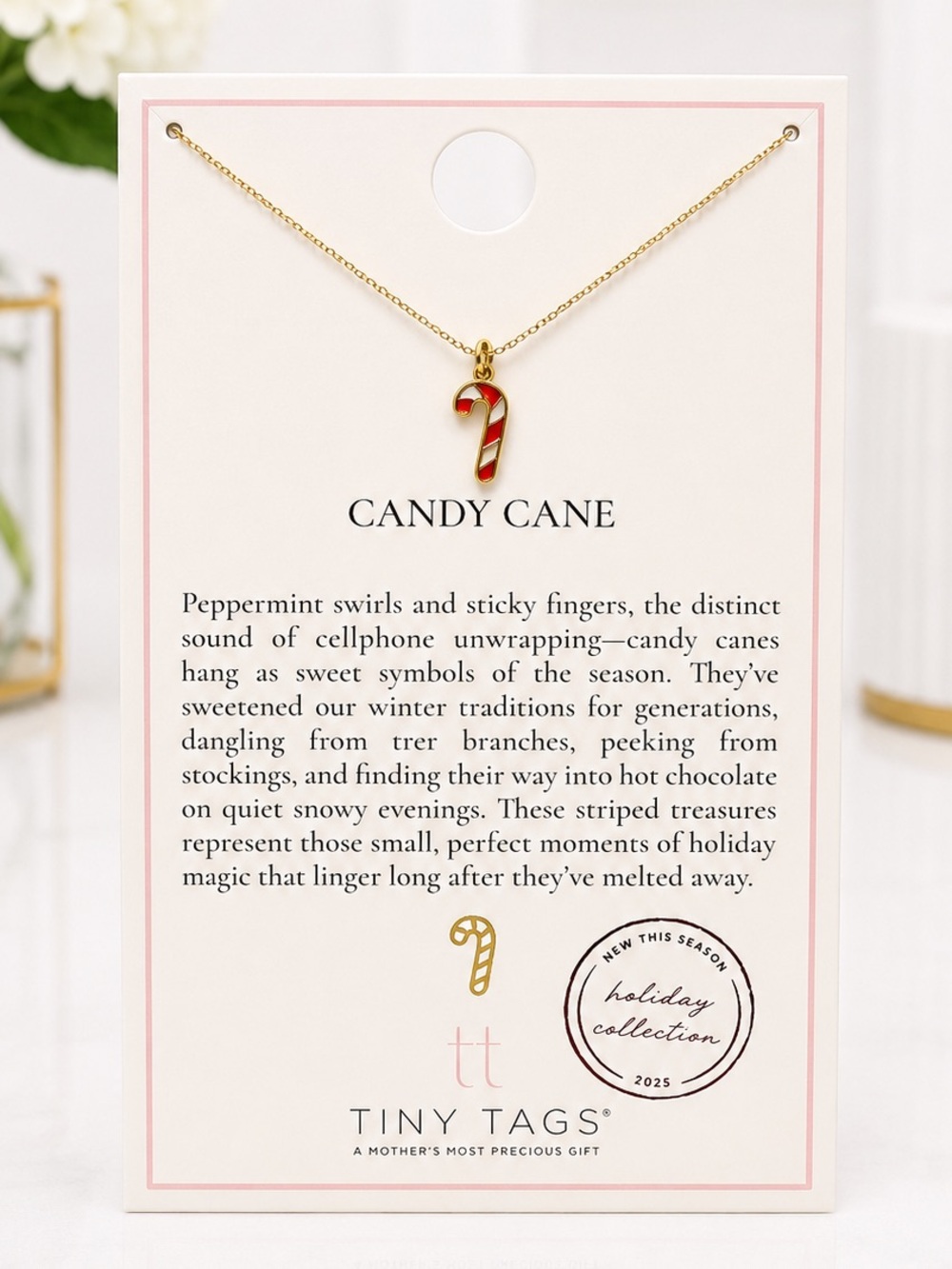 Tiny Tags Peppermint Candy-cane Necklace-New